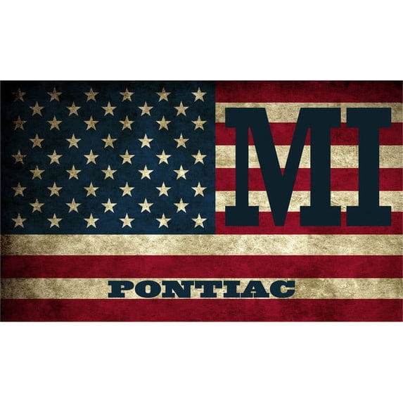 Pontiac MI Michigan Oakland County Vintage US Flag Decal Bumper Sticker 3M Vinyl 3" x 5"