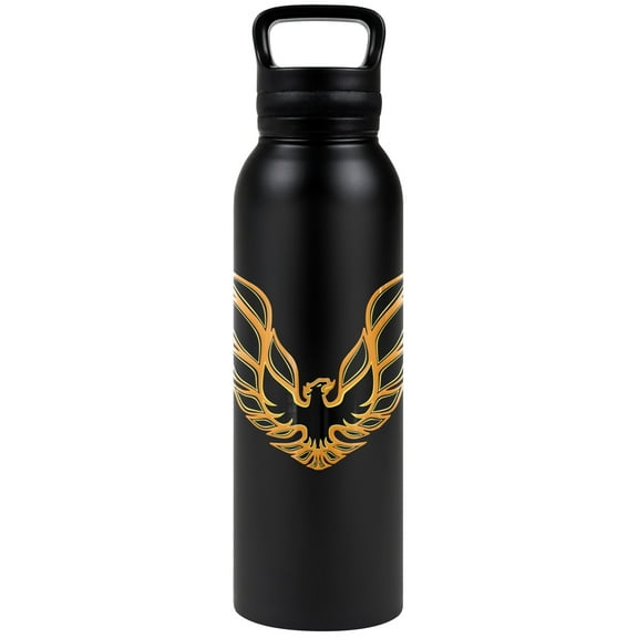Pontiac Official Firebird Logo Black 24 oz Insulated Canteen Water Bottle, Leak Resistant, Vacuum Insulated Stainless Steel with Loop Cap