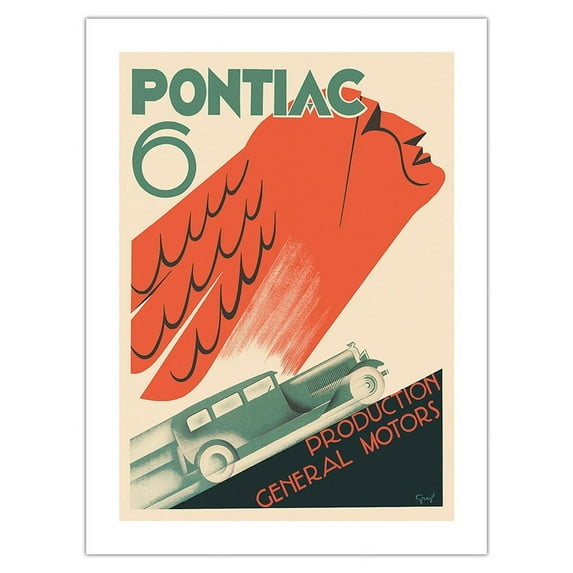 Pontiac Six Automobile Sedan - General Motors - Vintage Car Poster by Greif c.1928 - Fine Art Matte Paper Print (Unframed) 18x24in