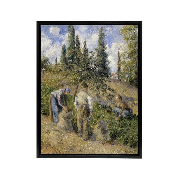 Pontoise Harvest Oil Painting Pissarro Black Framed Canvas Wall Art Print 18x24"