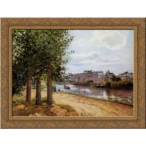 Pontoise banks of the Oise 24x20 Gold Ornate Wood Framed Canvas Art by Pissarro, Camille