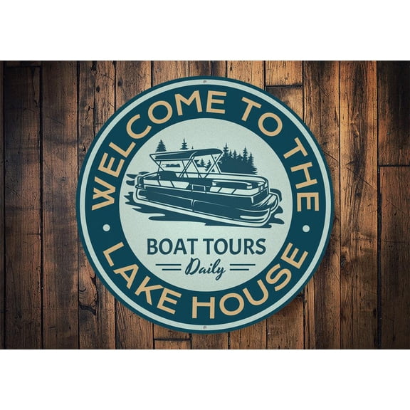 Pontoon Boat Novelty Sign, Metal Wall Decor - 12" Round