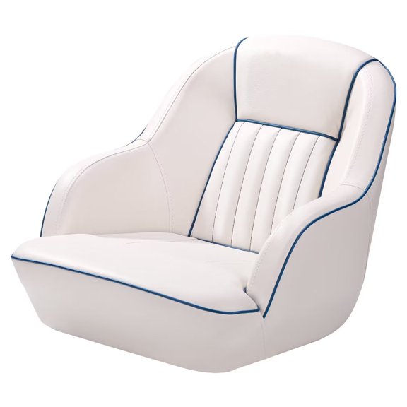 Pontoon Boat Seat Captains Bucket Boat Seat, White/Blue