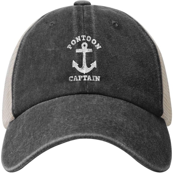 Pontoon Captain Anchor Cowboy Hat Men Vintage Mesh Baseball Cap Women Dad Hat Sun Hat Trucker Hat Black