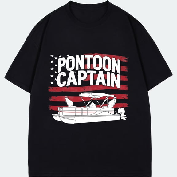 Pontoon Captain T Shirt Black American Flag Pontoon Boat Graphic For Boating And Outdoor Activities