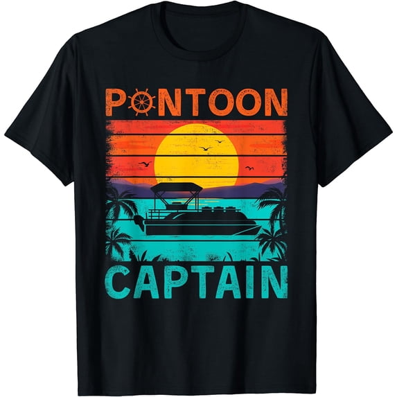Pontoon Captain Vintage Style Pontoon Boat Boating Womens T-Shirt Black 2X-Large