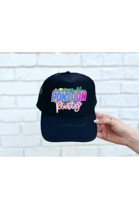 Designs- Pontoon Party Black Unisex Foam Trucker Hat