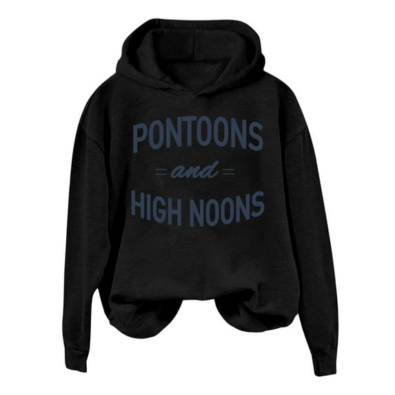 Pontoons And High Noons Hoodie Women's Casual Pullover Sweatshirt Comfortable Loungewear Streetwear Soft Cozy Outerwear