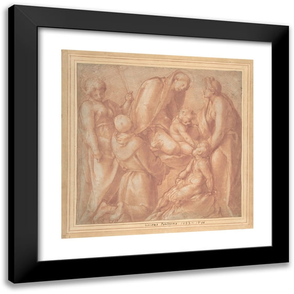 Pontormo (Jacopo Carucci) 20x20 Black Modern Framed Museum Art Print Titled - Virgin and Child with Saint Elizabeth, the Infant Baptist, Saint Anthony of Padua, and a Female Martyr (1514-22)