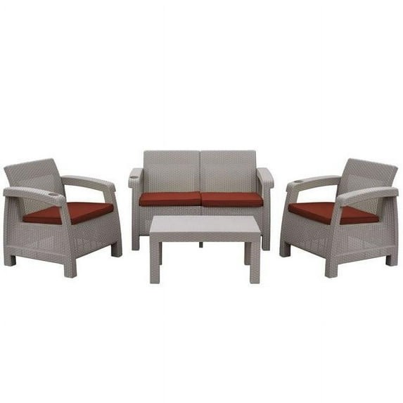 Pontus Grey Conversation Patio Set with Brick Red Cushion - 4 Piece