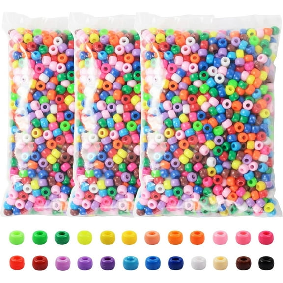 Pony Beads 3600 Pcs 6x9mm Multi-Colored Plastic Craft Beads Set, Bulk Rainbow Hair Beads 24 Assorted Colors for DIY Crafting Jewelry Making Kandi Bracelets