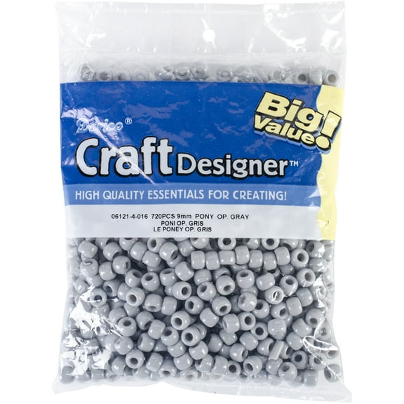 Pony Beads 6mmX9mm 720/Pkg-Opaque Gray, Pk 3, Darice