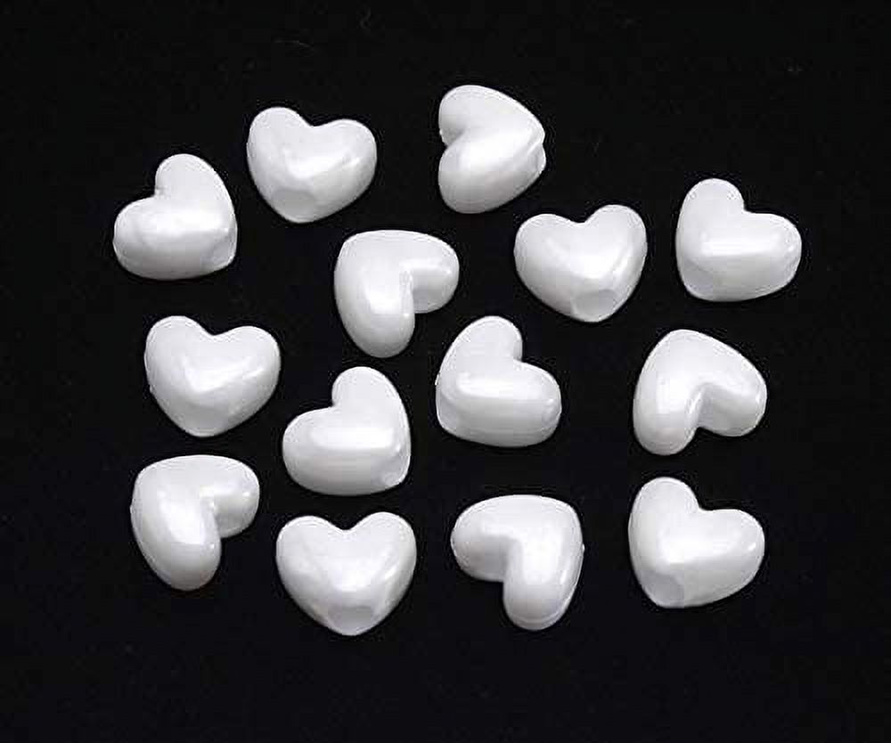 Pony Beads - Acrylic - Heart - White Pearl - 11Mm - 65 Pieces
