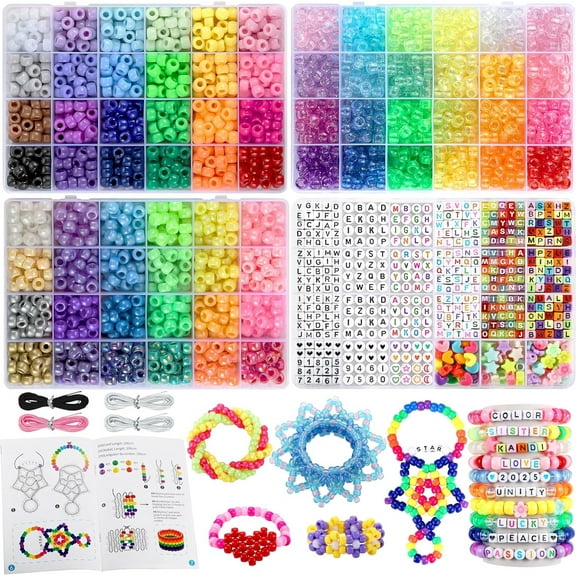 Pony Beads for Bracelets,4026 Pcs 72 Colors Multi-Types Kandi Beads with 10 Kandi Cuff Designs, Friendship Bracelet Making Kit with Assorted Letter Beads for Jewelry Making and DIY Crafts