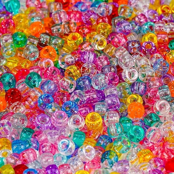 Pony Beads Bulk 1000 Pcs Glitter Clear Plastic Colourful for Jewelry Making