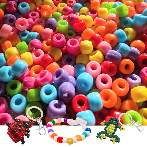 Pony Beads Bulk For Bracelets, Sensory DIY Jewelry Supplies, Candy Color 6x9mm, 1 lb, 1600 pcs