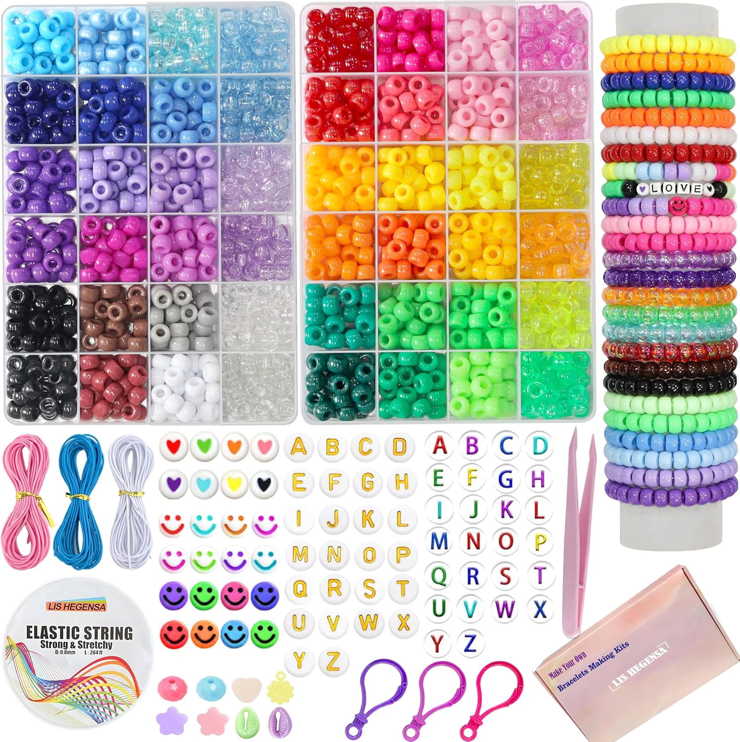 Pony Beads Bulk,Kandi Beads for Necklace Jewelry Making Hair Braiding,Bracelets Making Kits,Hair Bead,Bracelet Beads,Plastic Beads for Crafts Braids Girls(48 Color,2700PCS)