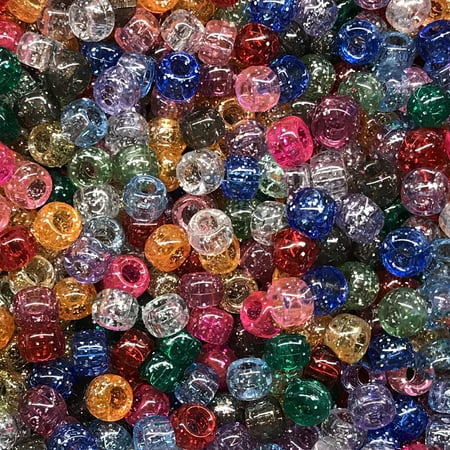 Pony Beads Glitter Sparkle Mix Crow Beads 6x9mm Large Hole Made in USA
