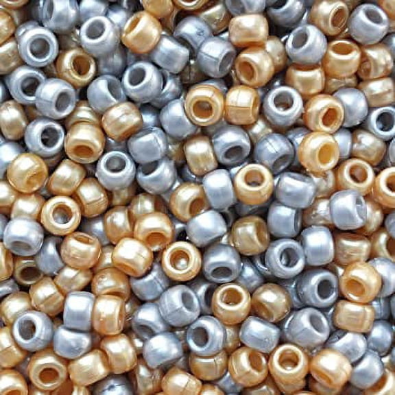 Pony Beads Gold Silver Pearl Mix Made in USA 6x9mm Large Hole