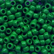 Pony Beads Green Opaque Crow Beads 6x9mm Large Hole Made in USA