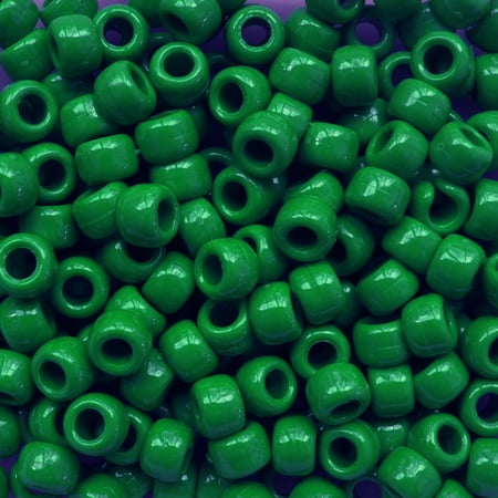 Pony Beads Green Opaque Crow Beads 6x9mm Large Hole Made in USA