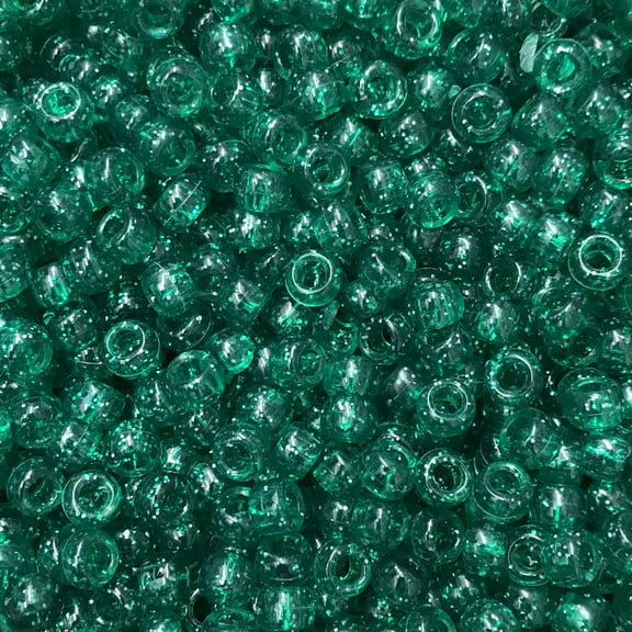 Pony Beads Green Sparkle Glitter Crow Beads 6x9mm Large Hole Made in USA