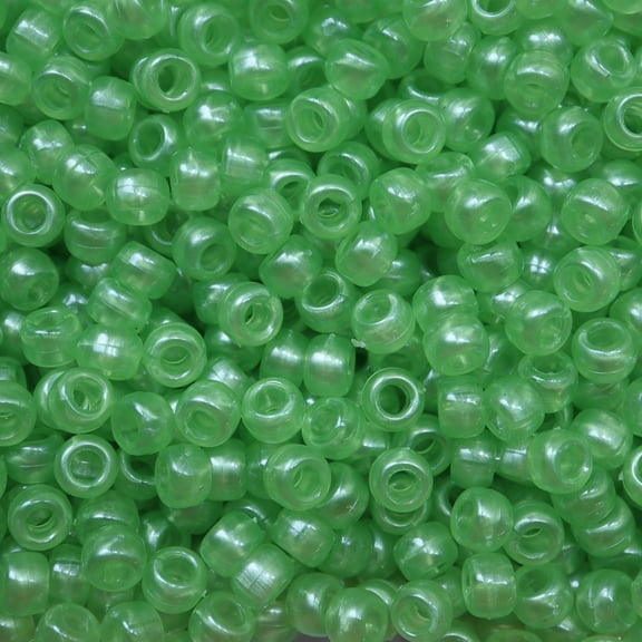 Pony Beads Lime Green Shimmer Crow Beads 6x9mm Large Hole Made in USA