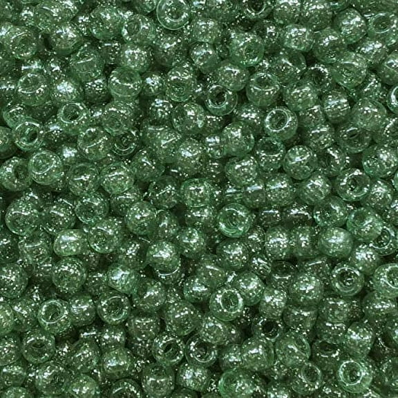 Pony Beads Sea Green Glitter Sparkle Crow Beads Made in USA 6x9mm Large Hole