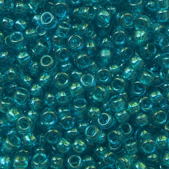 Pony Beads Teal Peacock Transparent Crow Beads Made in USA 6x9mm Large Hole