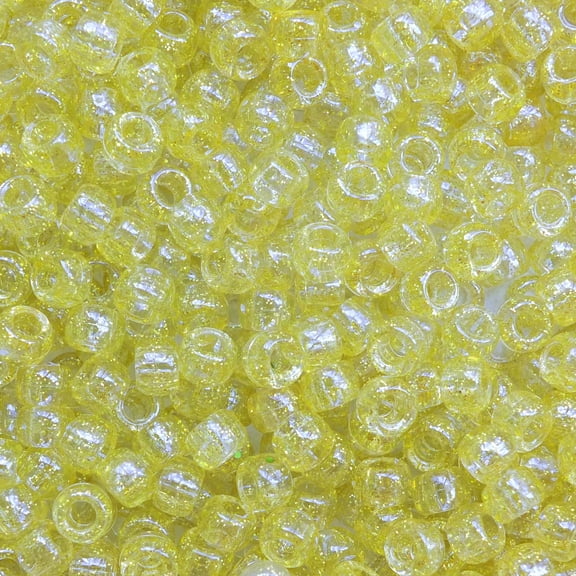 Pony Beads Yellow Sparkle Glitter Crow Beads 6x9mm Large Hole Made in USA