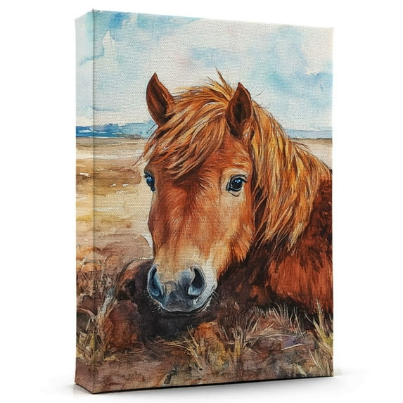 Pony Brown Welsh Mountain Canvas Wall Art Animal Decor, Pony Brown Welsh Mountain Canvas Prints Wild Animal Artwork for Living Room Bedroom Office 190HD889