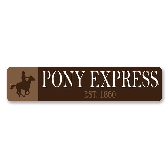 Pony Express Established Year Aluminum Metal Decor Sign - 4x18 inches