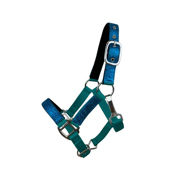 Pony Neoprene Lined Nylon Adjustable Halter w/ Glitter Overlay (Teal)