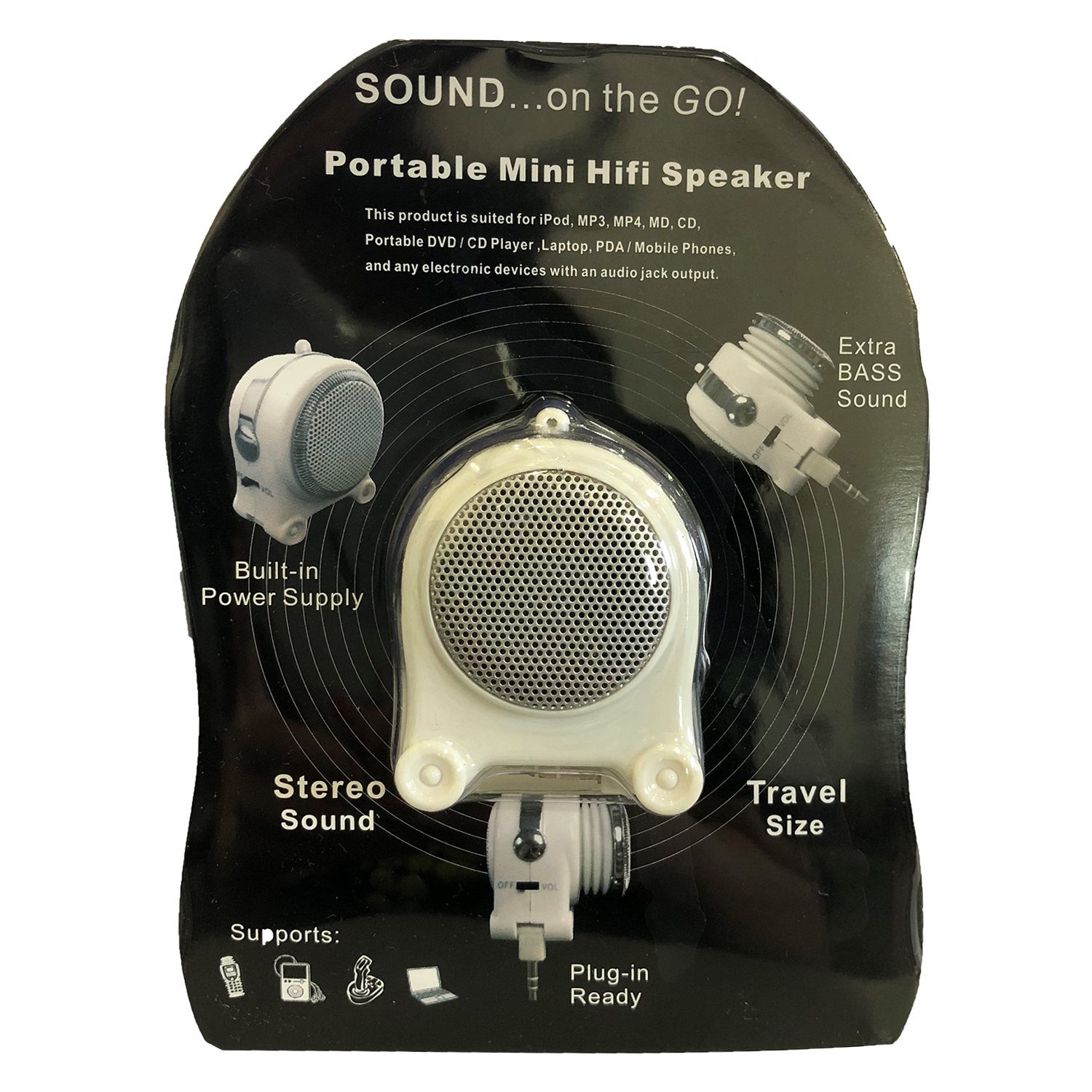 Pony Portable Mini Hifi Rechargeable Speaker with Extra Bass Sound MP3 Player - White - image 1 of 1