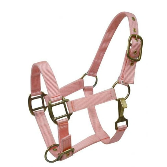 Pony Size Adjustable Triple Ply Nylon Halter w/ Brass Hardware (Pink)