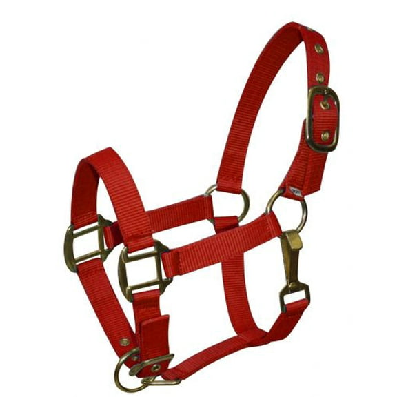 Pony Size Adjustable Triple Ply Nylon Halter w/ Brass Hardware (Red)