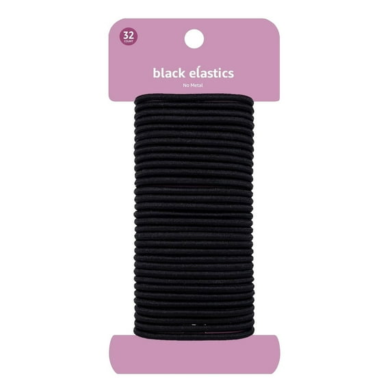 Pony Tail Hair Ties - Black 4 MM Elastics for All Types, 32 Count