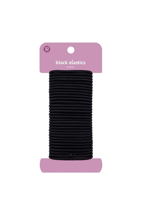 Pony Tail Hair Ties - Black 4 MM Elastics for All Types, 32 Count