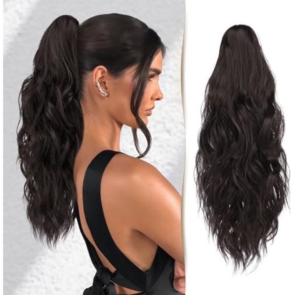 Pony Tails Hair Extensions 18" Claw Curly Clip in Hair Extensions Ponytail Wig Long Wavy Hair Pony Tail Synthetic Hair Pieces for Women Girls Daily Wear - Black Brown Ponytail Extension