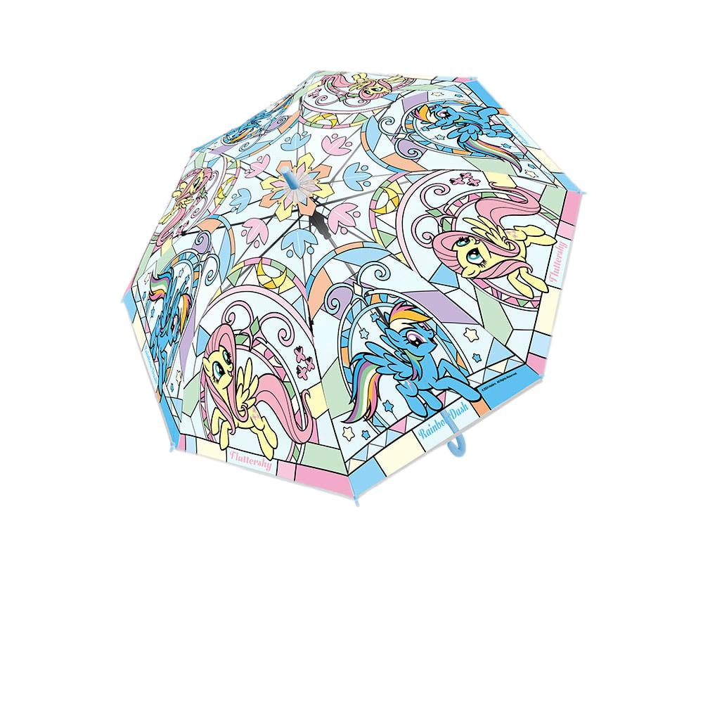 Pony Transparent Auto Open Cute Staineglass Stick Umbrella For Girls. Blue 1