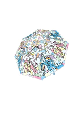 Pony Transparent Auto Open Cute Staineglass Stick Umbrella For Girls. Blue 1