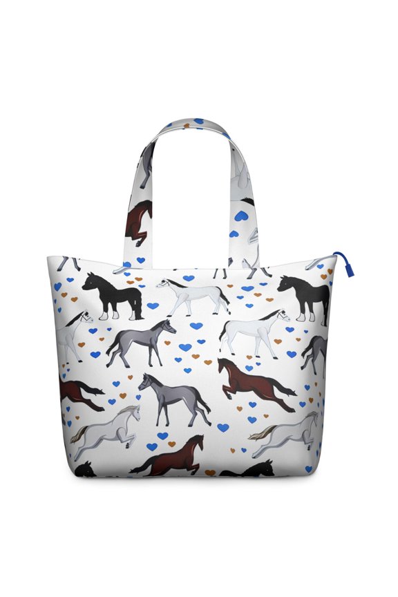 Pony and Foal Travel Tote, Artistic Wild Horse Floral Print Duffel Bag, Lightweight Retro Rural Pattern Weekender for Women