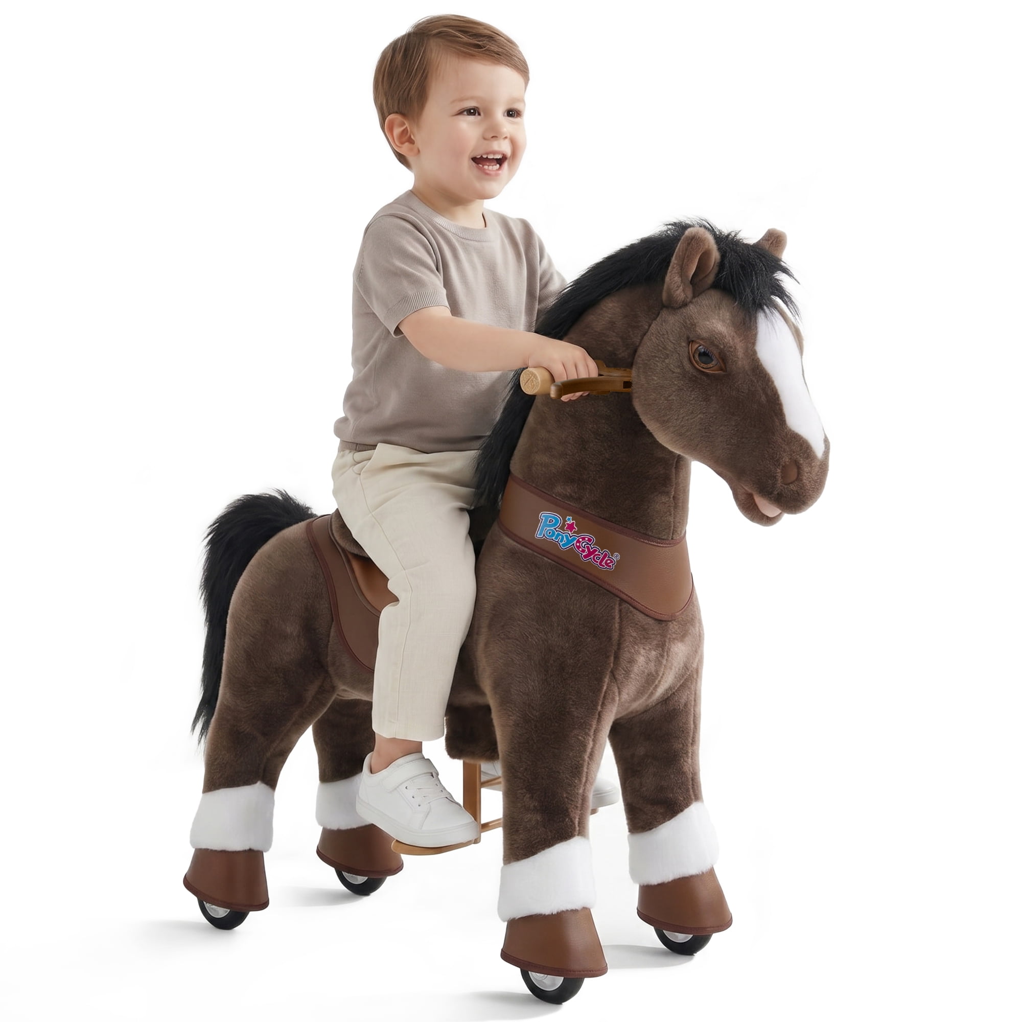PonyCycle Interactive Horse Ride-On Toy, Touch Sound, Kid-Powered, Ages 3-4, Brown, Y374