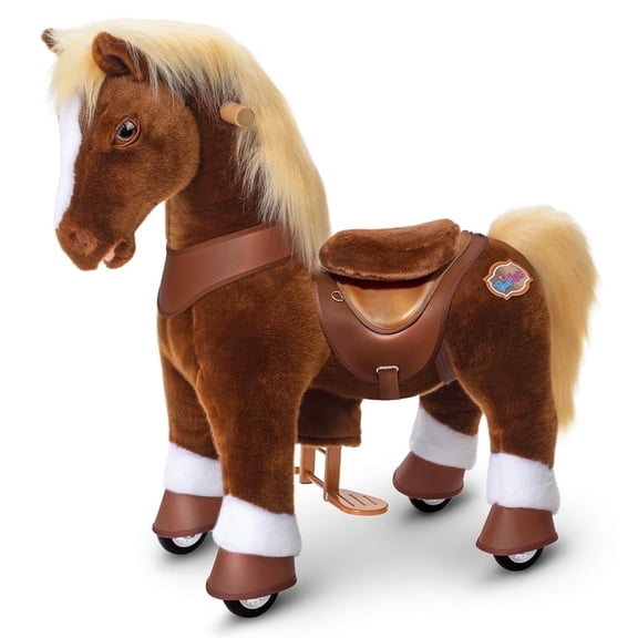 PonyCycle Brown Pony Ride on Horse Size 3 Plush Toy for Children Ages 3–4, Indoor Outdoor Rocking Horse, Birthday Gift Advanced Model Y374