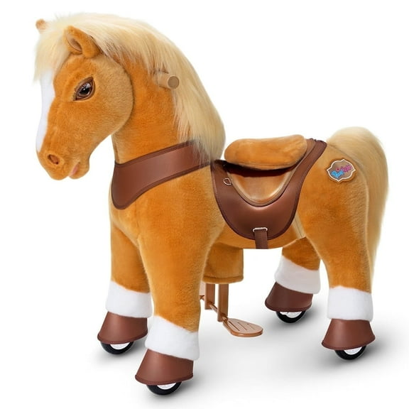 PonyCycle Light Brown Pony Ride on Horse Size 3 Plush Mechanical Toy with Brake Ages 3–4, Indoor Outdoor, Birthday Gift Advanced Model Y371