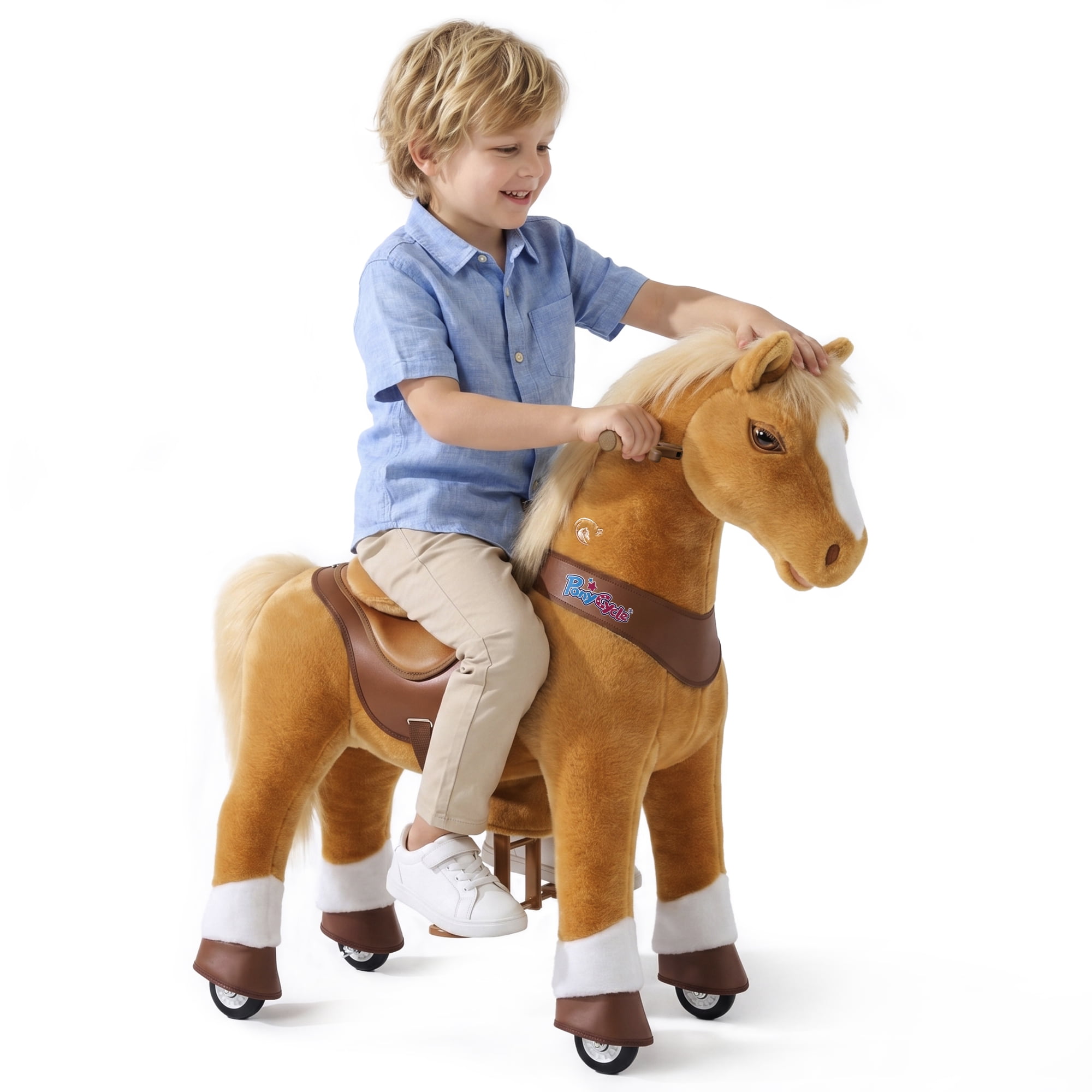 PonyCycle Interactive Horse Ride-On Toy, Touch Sound, Kid-Powered, Ages 4-7, Light Brown, Y471