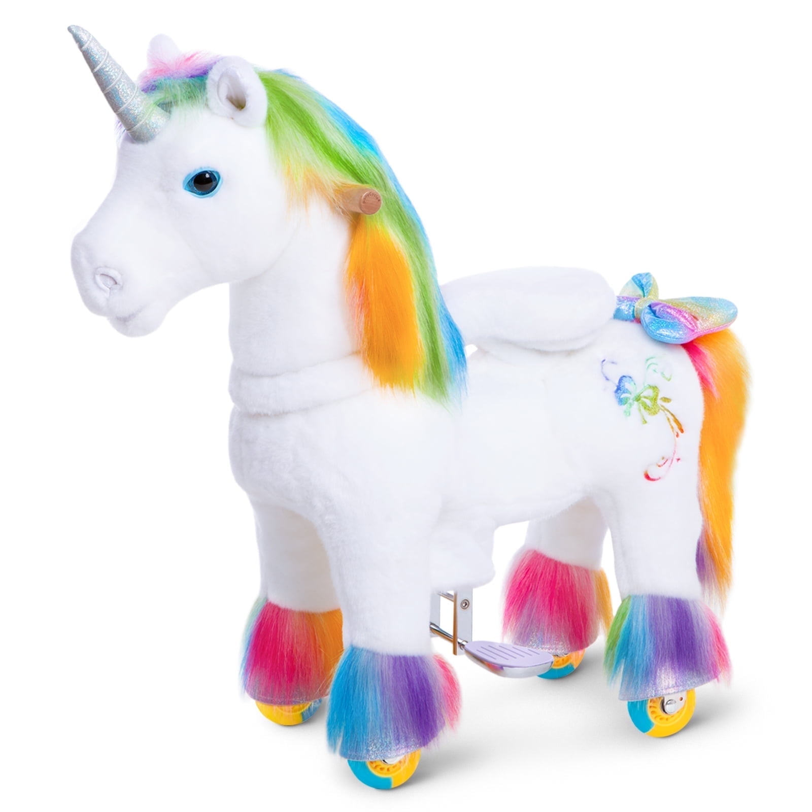 Rainbow Plush Unicorn Ride-On Toy for Ages 3-5
