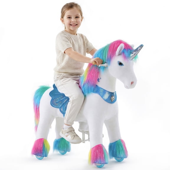 PonyCycle Interactive Unicorn Ride-On Toy, Touch Sound, Kid-Powered, Ages 4-7, Rainbow, Y454