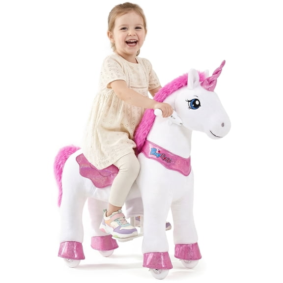 PonyCycle Kid-Powered Ride-On Unicorn Toy, No Battery, Hand Brake, Ages 3–4, Pink, E312