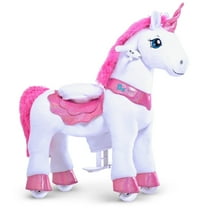 PonyCycle Ride on Unicorn Horse Toy Kids Riding Unicorn Walking Rocking Horse (with Brake/ 30" Height/ Size 3 for Age 3-4) Plush Pony Toys with Wheels No Battery Electricity E312